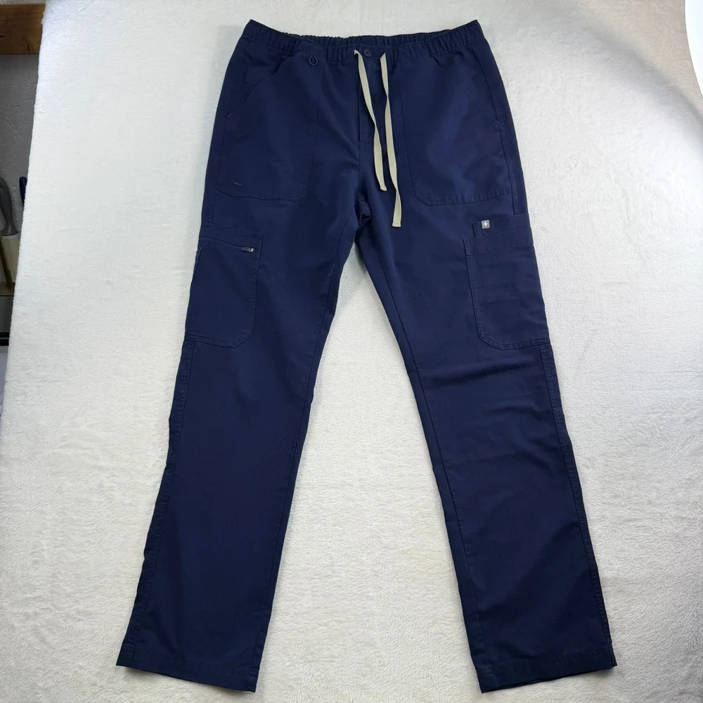 Figs Size‎ Large Cairo Cargo Scrub Straight Leg Pants Navy Blue Zip Button Mens
